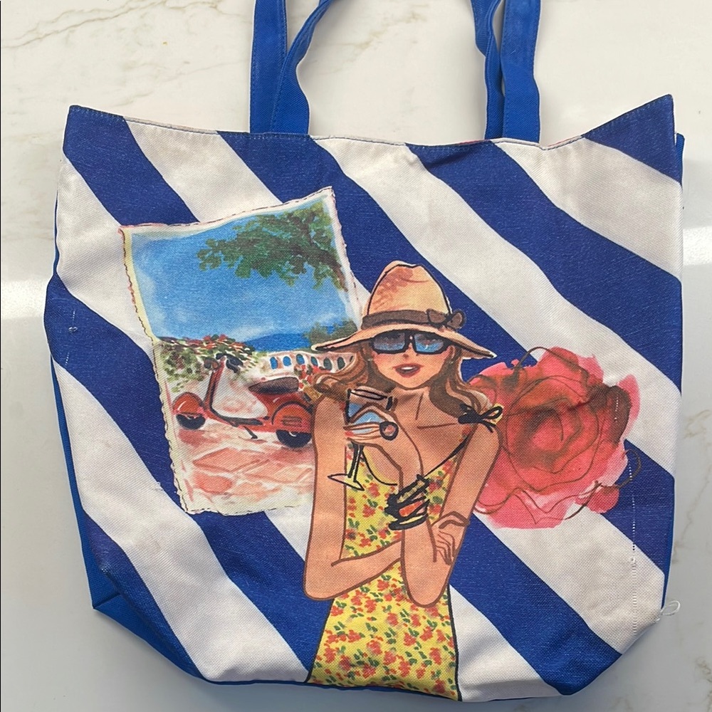 Stylish Blue and White Striped Tote Bag